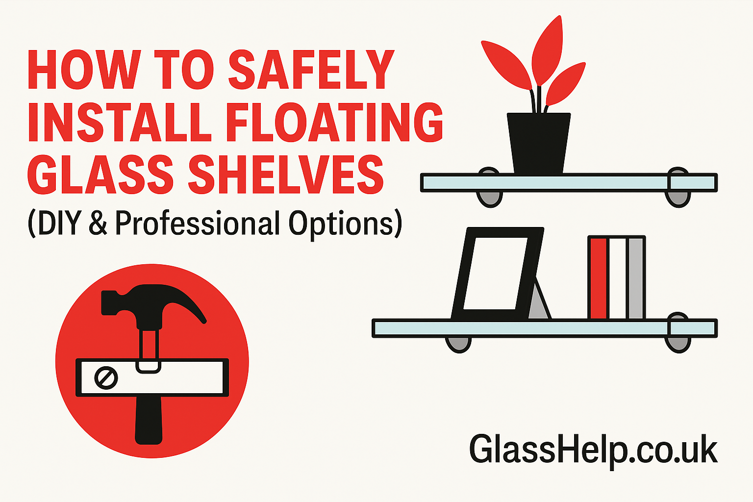Floating glass shelf installation (Wall-mounted glass shelf, GlassHelp.co.uk)