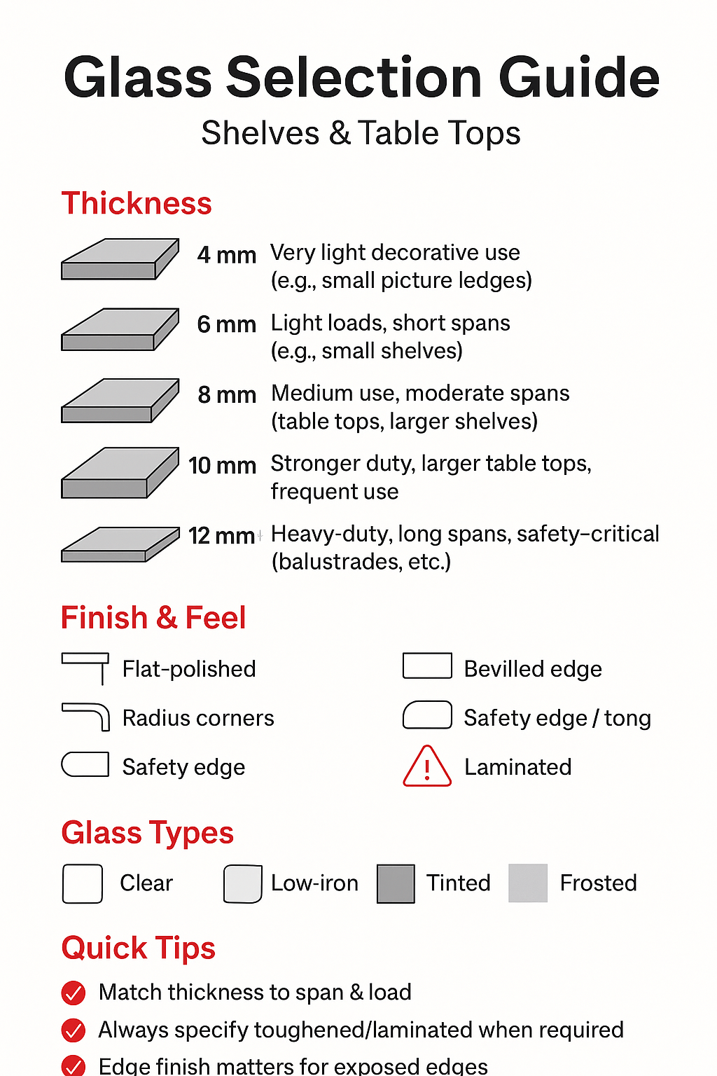 Glass Selection Guide — Shelves & Table Tops (GlassHelp.co.uk Infographic)